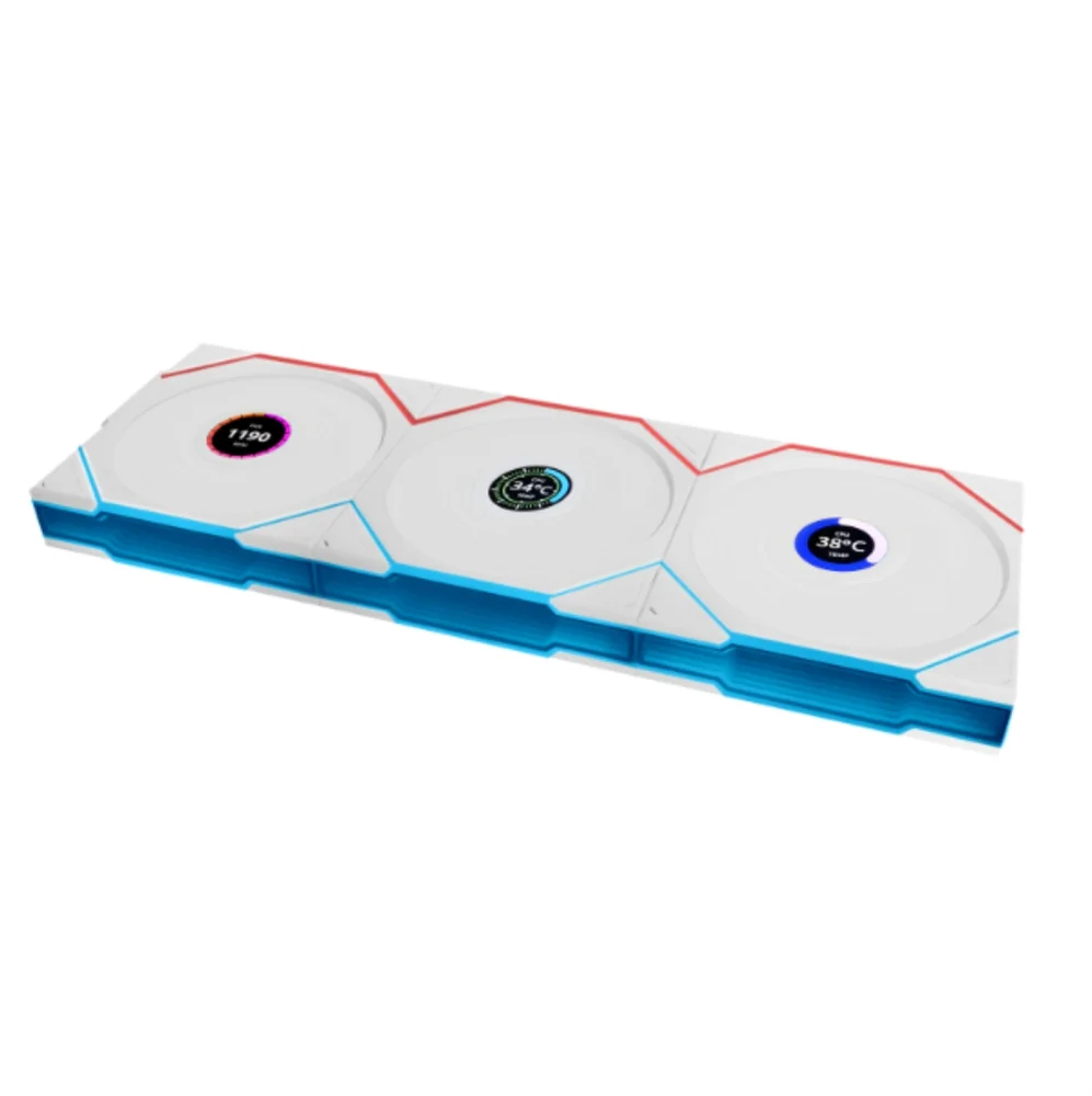 Kit 3 Fans 120mm Lian Li Uni Fan Tl Wireless Lcd 120 Reverse Blade, ARGB, C/ Controladora, White - 12rtllcd1w3w 4