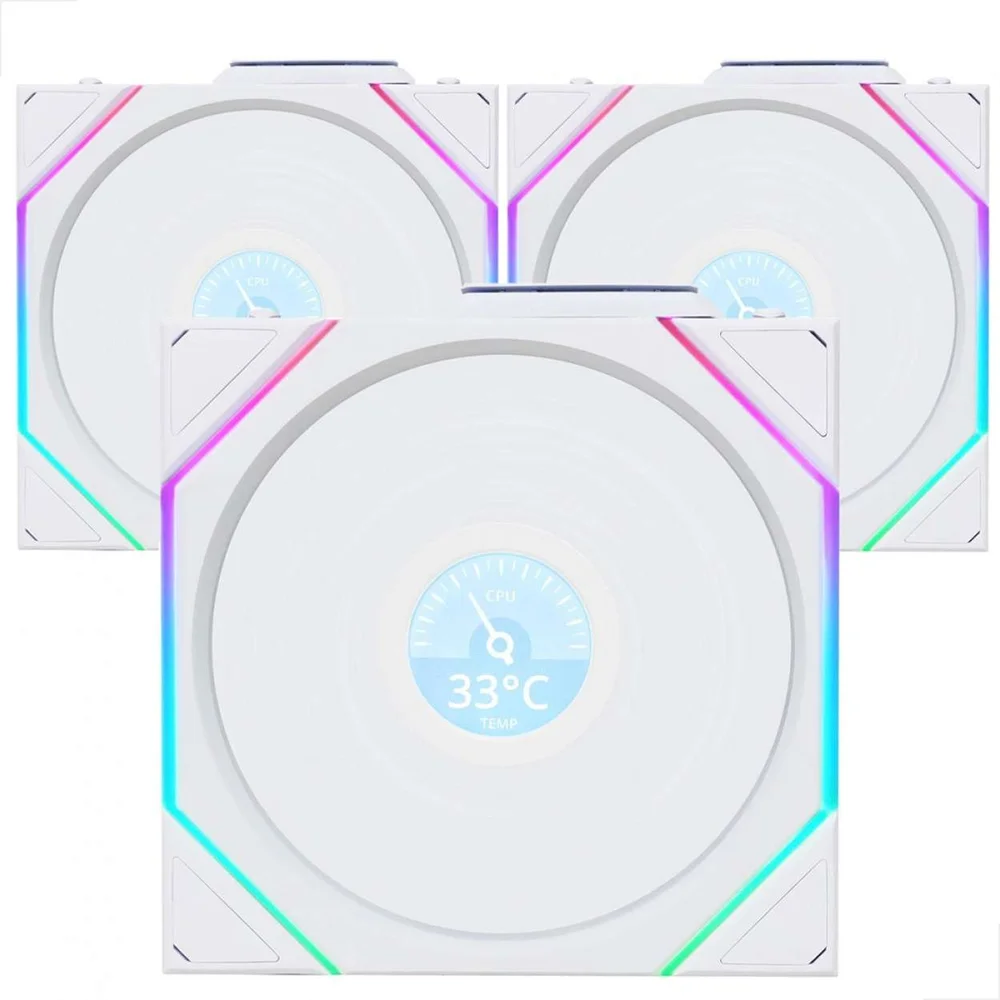 Kit 3 Fans 120mm Lian Li Uni Fan Tl Wireless Lcd 120 Reverse Blade, ARGB, C/ Controladora, White - 12rtllcd1w3w 7