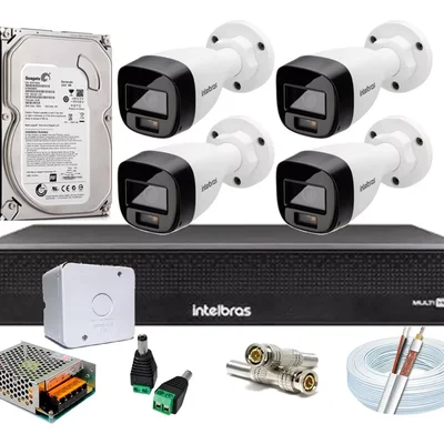 Kit Intelbras 4 Câmeras Full Color C/ Audio Dvr 4ch 1104c C/hd 1TB