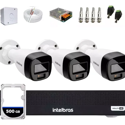 Kit Intelbras 3 Cam Full Color C/ Audio Dvr 4ch 3004c C/hd