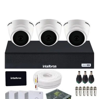 Kit Cftv 3 Câmeras Intelbras 1120d Dvr Mhdx 1104-c Com SSD 512gb.