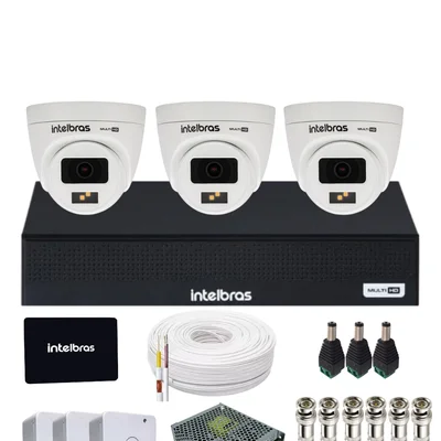 Kit Cftv Com 3 Câmeras Intelbras 1120d Full Color  720p  Dvr Intelbras 1104-c  SSD 512gb Instalado.