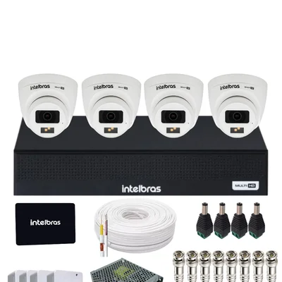 Kit Cftv Intelbras 4 Câmeras 3220d Full Color Com Áudio  Dvr 1104-c Mhdx SSD Intelbras 512gb.