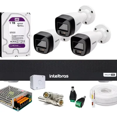 Kit Intelbras 3 Câmeras Full Color C/ Audio Dvr 4ch 1104c C/hd 1TB Purple