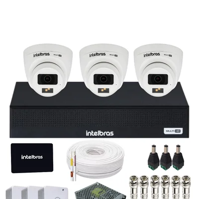 Kit 3 Câmeras Full Color Com Áudio Intelbras 3220d  Dvr Mhdx 1104-c Com SSD 512gb.