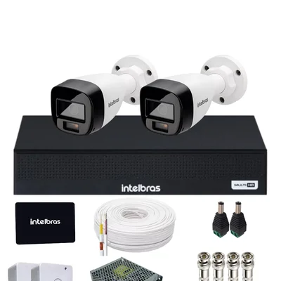 Kit 2 Câmeras Intelbras Full Color 1220b Imagens Coloridas Dia E Noite  Gravador Intelbras 1104-c SSD 512gb Incluso.