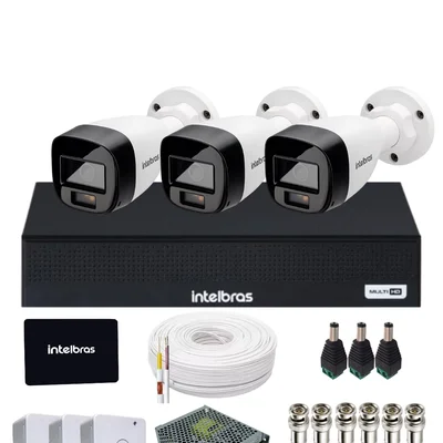 Kit Cftv Com 3 Câmeras Intelbras 1220b Full Color  Dvr Intelbras 1104-c  Com SSD 512gb.