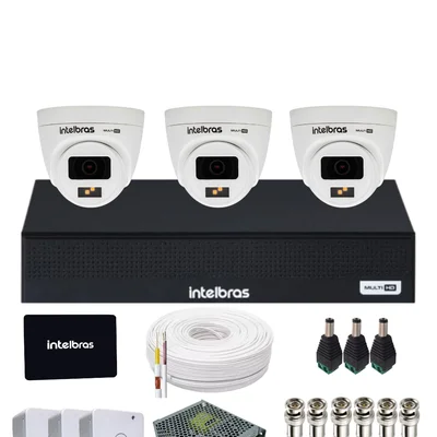 Kit  Intelbras 3 Câmeras Vhd 1220d Full Color Imagem Colorida Dvr Mhdx 1104-c Intelbras  SSD 512gb Instalado.