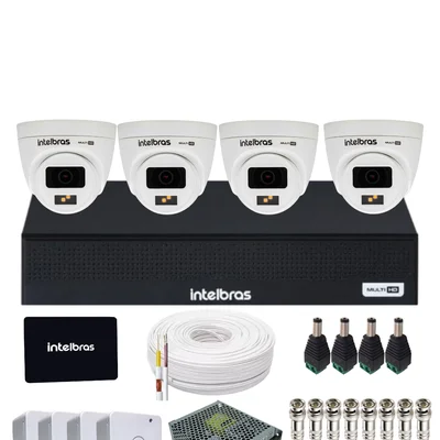 Kit 4 Câmeras Intelbras Full Color 1220d Imagens Coloridas Dia E Noite  Gravador Intelbras 1104-c SSD 512gb Incluso.