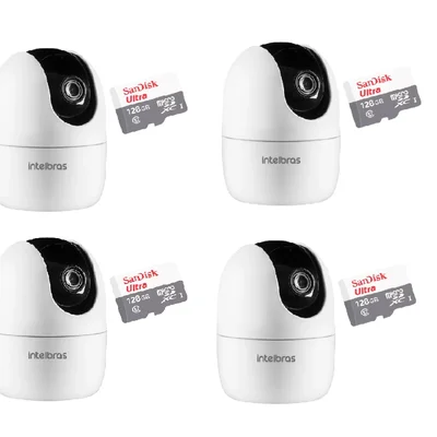Kit 4 Câmera Ip 360° Full Hd Im4 Mibo Intelbras + Sd 128GB Ultra