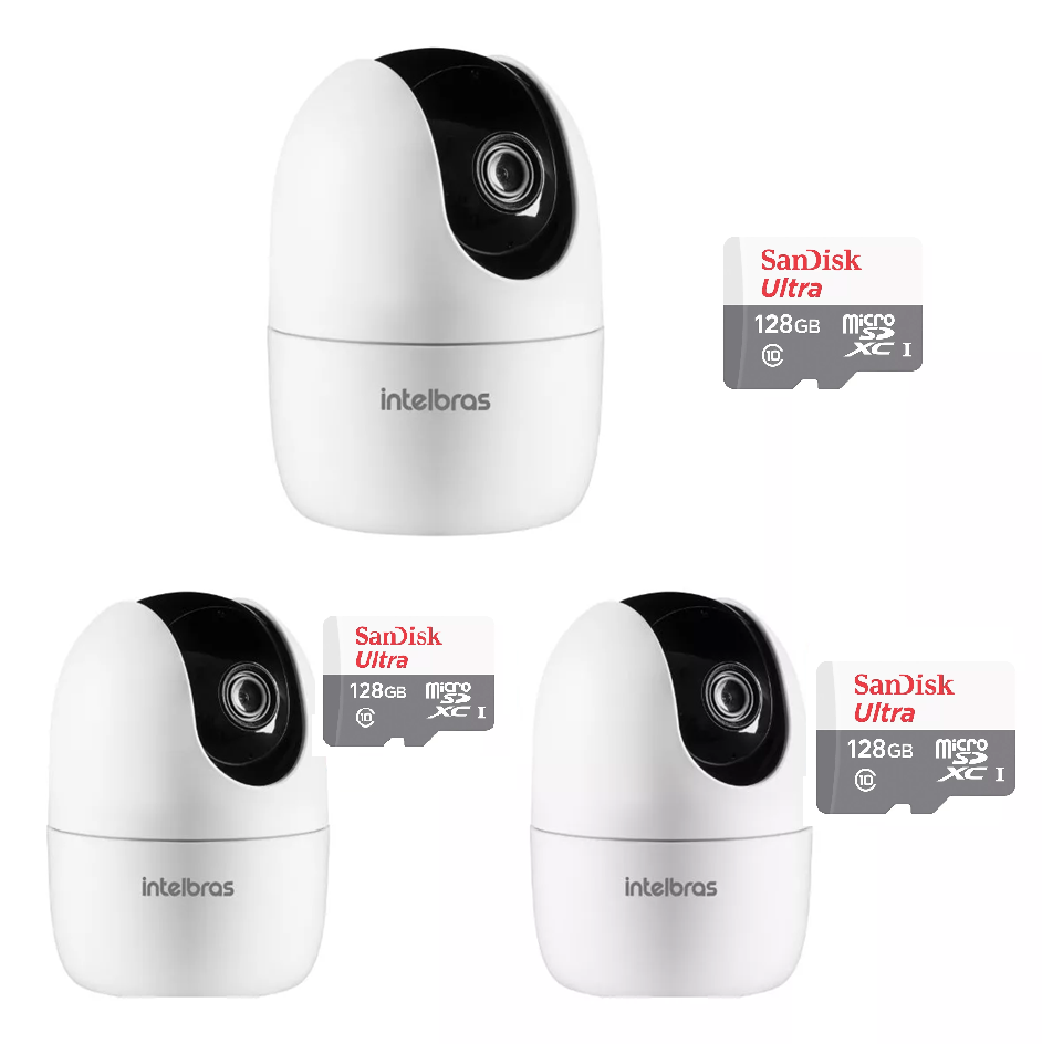 Kit 3 Câmera Ip 360° Full Hd Im4 Mibo Intelbras + Sd 128GB Ultra