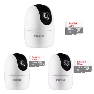 Kit 3 Câmera Ip 360° Full Hd Im4 Mibo Intelbras + Sd 128GB Ultra