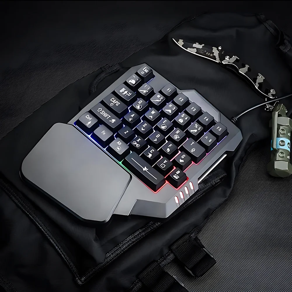 Teclado Gamer RGB Uma Mão Semi Mecânico Fio Usb Teclado Gamer RGB Uma Mão Semi Mecânico Fio Usb