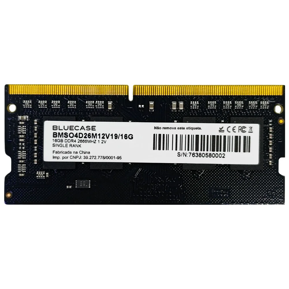 Memória Ram Bluecase Para Notebook 16gb 2666mhz Ddr4 Cl-19 - Bmso4d26m12v19/16g