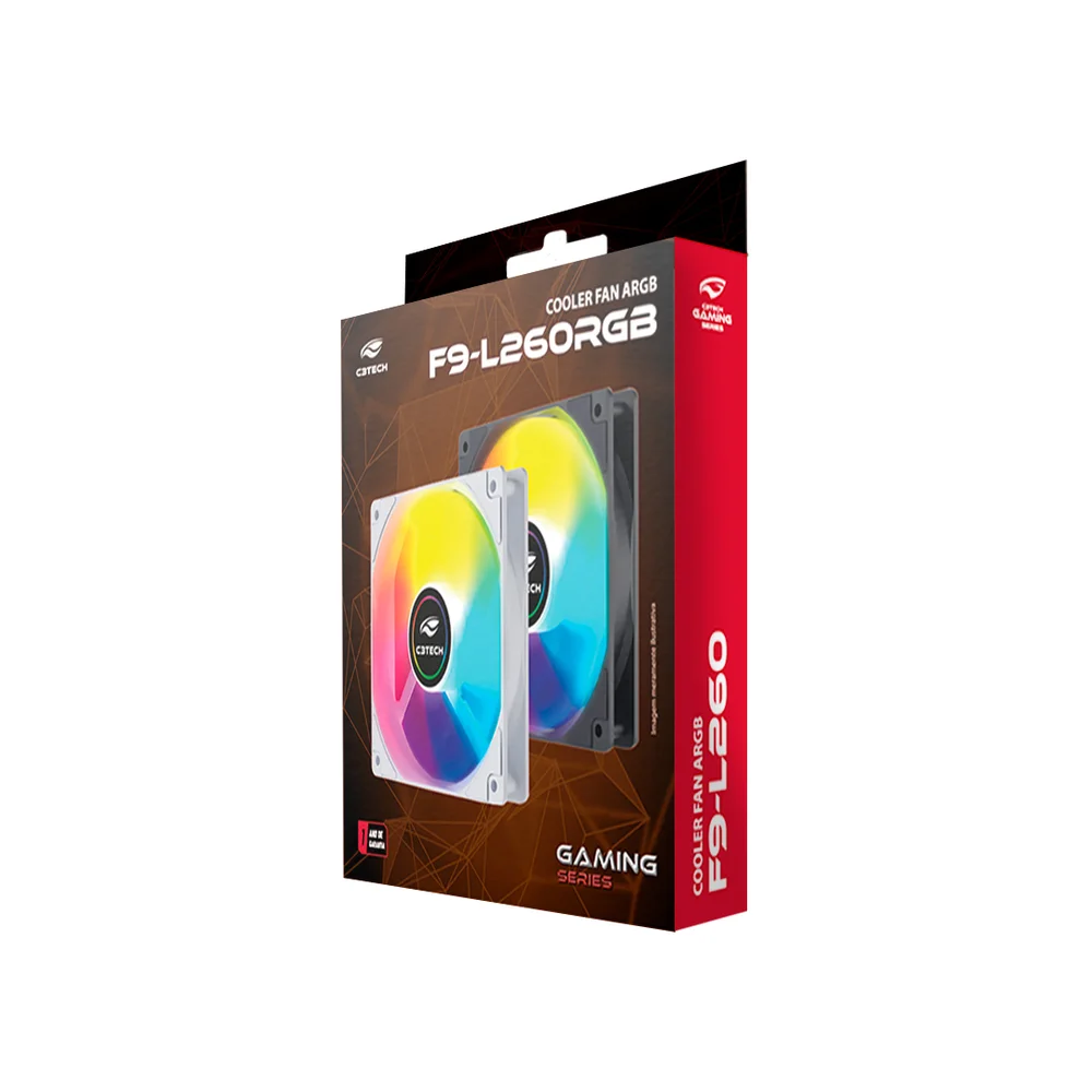 Imagem 3 de 4 do produto Cooler Fan C3tech RGB 12cm 120mm ARGB 6pinos Preto - F9-l260bk