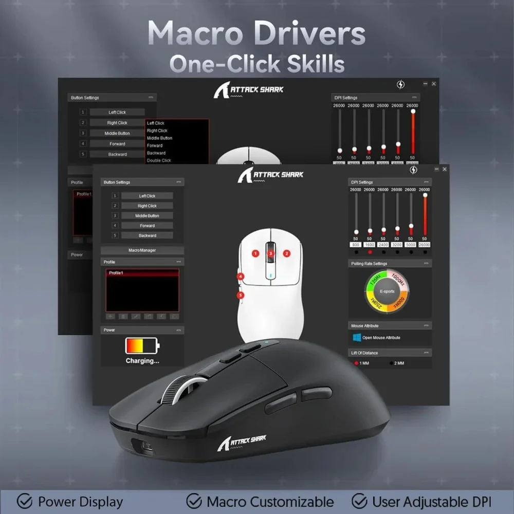 Mouse Gamer Sem Fio Attack Shark X6, 26000 Dpi, Paw3395, Tri-mode Com Dock Magnético, RGB, Preto Mouse Gamer Sem Fio Attack Shark X6, 26000 Dpi, Paw3395, Tri-mode Com Dock Magnético, RGB, Preto