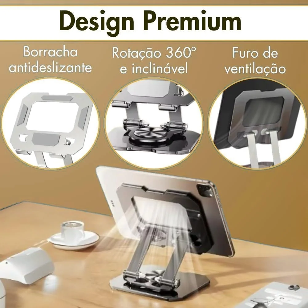 Imagem 2 de 5 do produto Suporte Para Tablet Em Aço Ajustável Antiderrapante Rotativa 360º