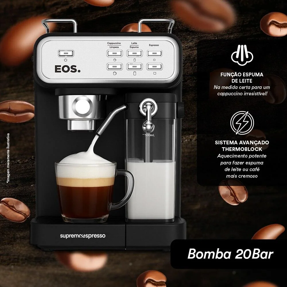Imagem 3 de 5 do produto Cafeteira Espresso 3 Em 1 Eos Prepara Espresso, Latte E Cappuccino Com 20 Bar De Pressão Inox Ecf07ec 110v