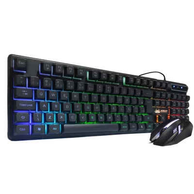 Kit Teclado E Mouse Gamer Iluminação LED RGB Membrana Conexão Usb