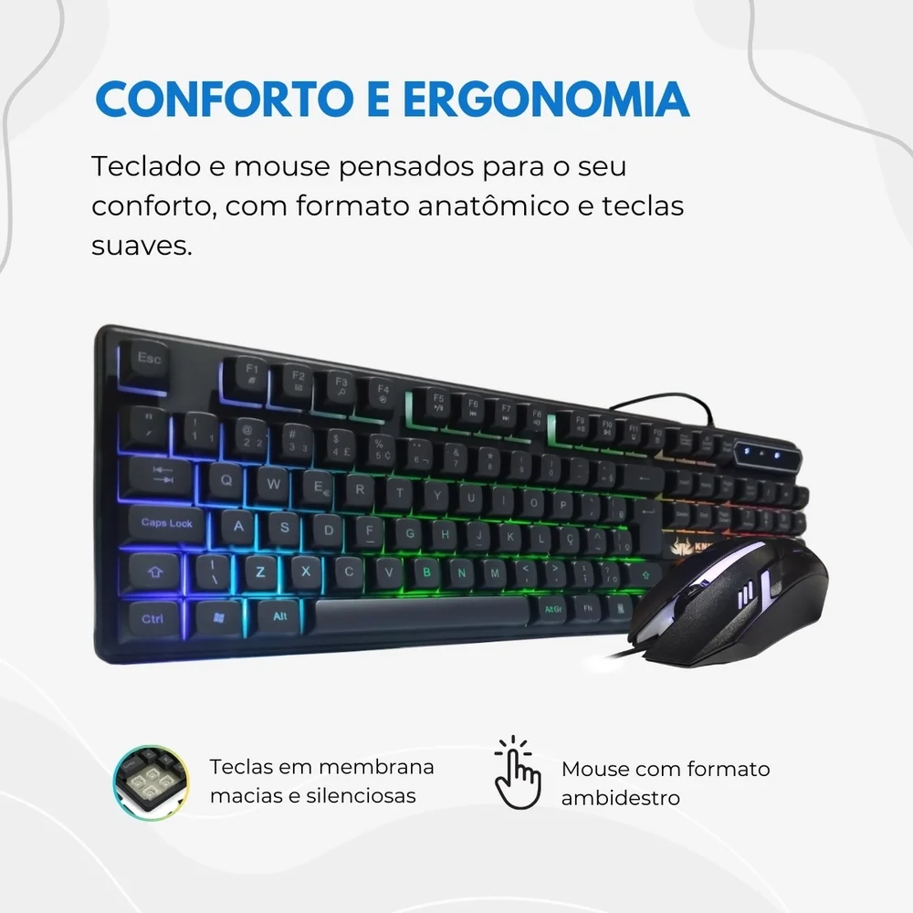 Imagem 3 de 5 do produto Kit Teclado E Mouse Gamer Iluminação LED RGB Membrana Conexão Usb