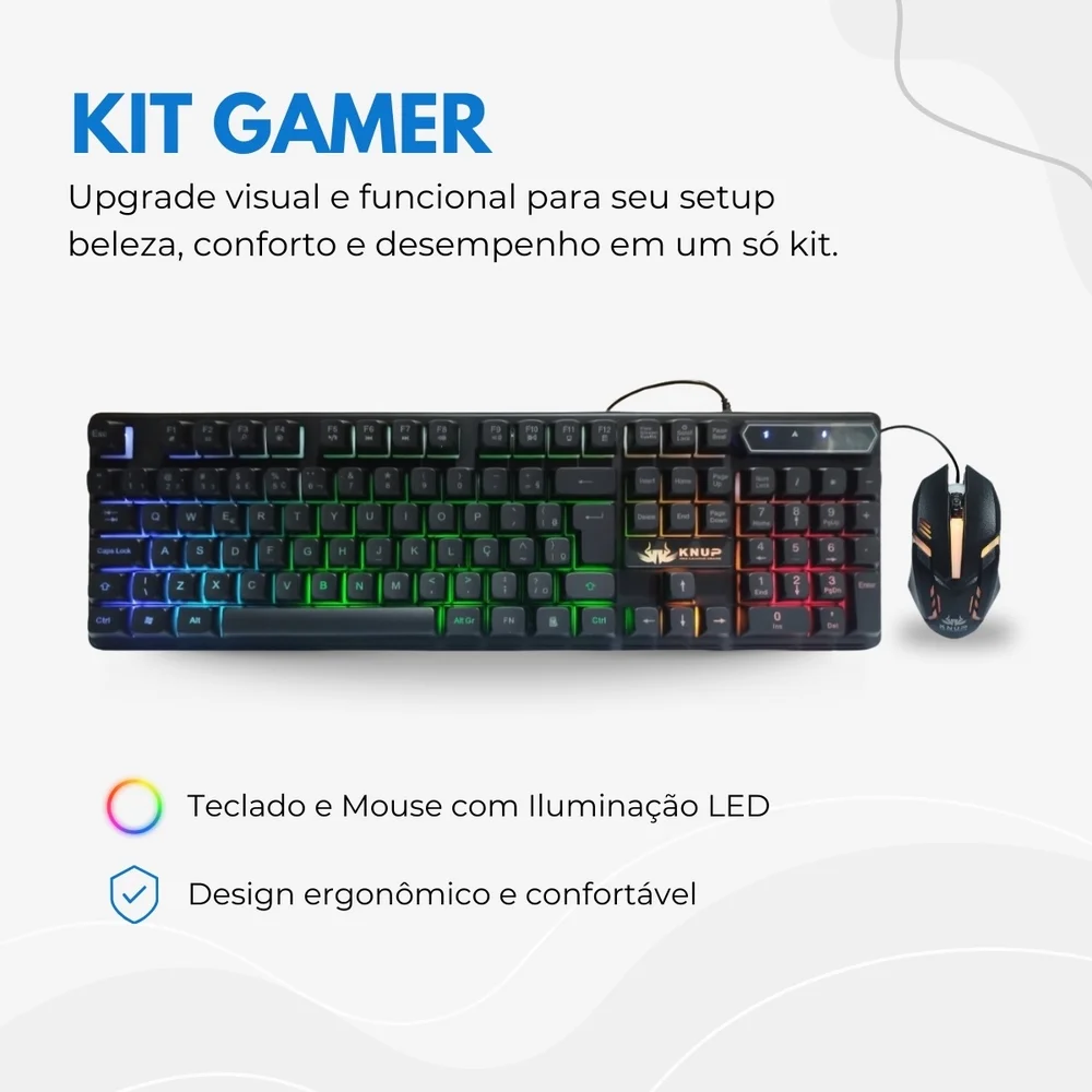 Imagem 4 de 5 do produto Kit Teclado E Mouse Gamer Iluminação LED RGB Membrana Conexão Usb