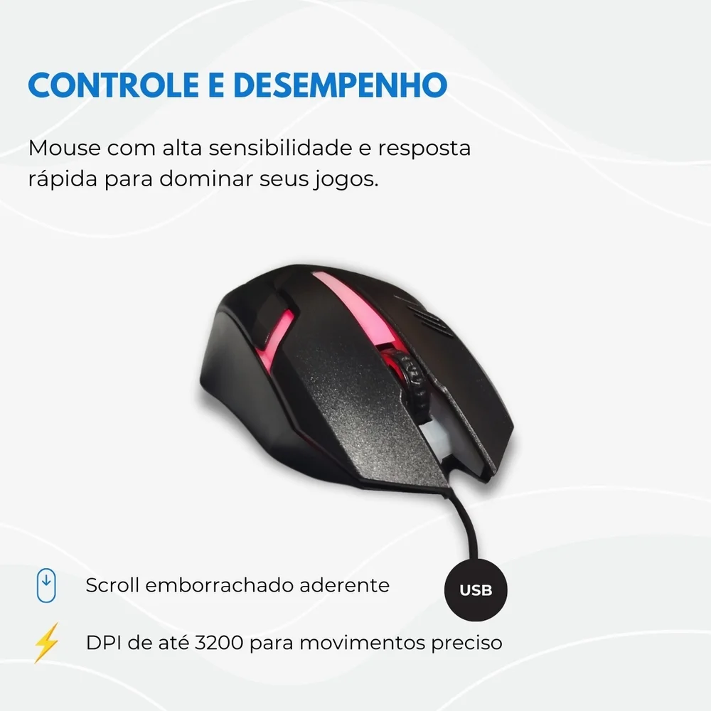 Imagem 5 de 5 do produto Kit Teclado E Mouse Gamer Iluminação LED RGB Membrana Conexão Usb