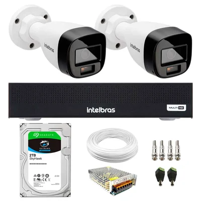 Kit 2 Câmeras Intelbras Vhd 1220 B Full Color Full Hd Multi Hd Ir 20m + Dvr Mhdx 3004-c + Hd 2TB Sky