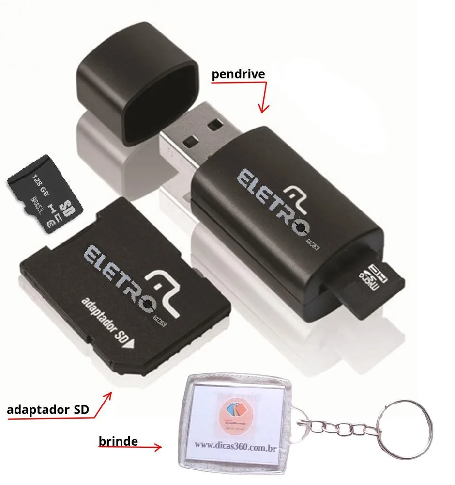 Cartão De Memória 128GB Classe 10 + Adaptador Sd + Pen Drive