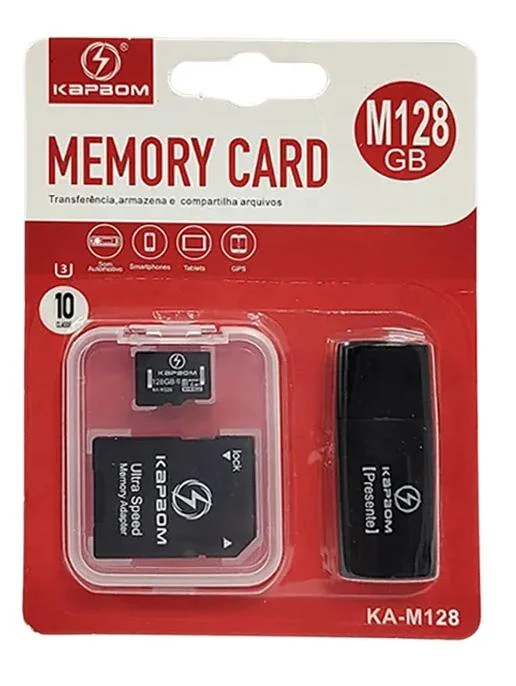 Cartão De Memória 128GB Classe 10 + Adaptador Sd + Pen Drive