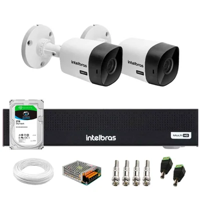 Kit 2 Câmeras Intelbras Vhc 1120 B Hd 720p Visão Noturna 20m + Dvr Mhdx 1104-c + Hd Skyhawk 2TB