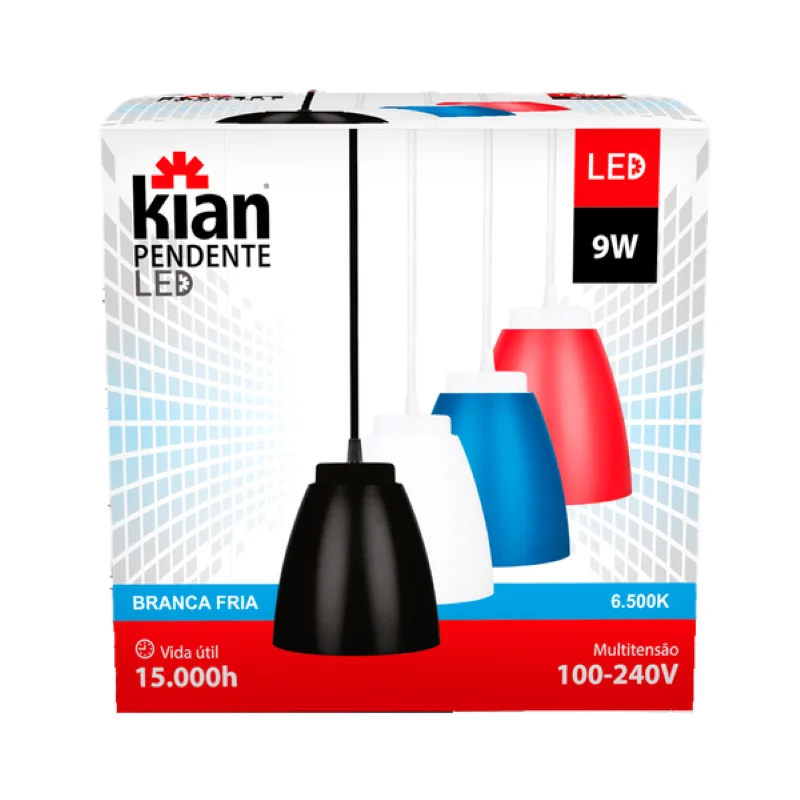 Imagem 3 de 3 do produto Luminária Pendente 9w Branca Fria Cor Vermelha Bivolt.