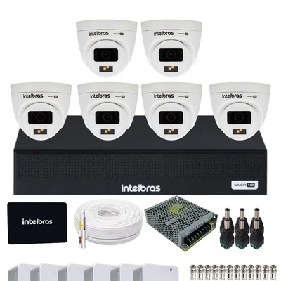 Kit Cftv Intelbras 6 Câmeras Vhd 1220d Full Color Imagem Colorida 24h Dvr 1108-c Intelbras Com SSD 512gb.