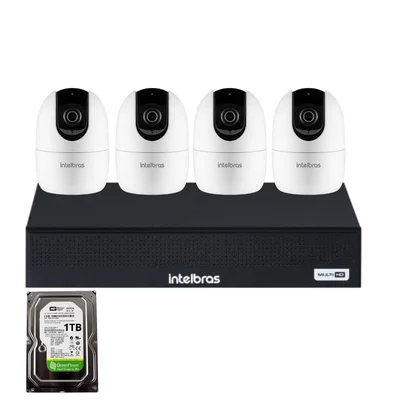 Kit 4 Câmeras Full Hd Im4 C Intelbras Branca Nvd 1404 Intelbras Com 4 Canais Com Hd 1TB Instalado