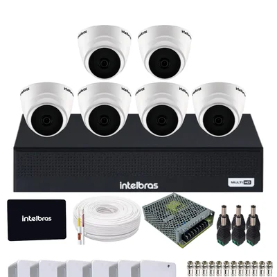 Kit 6 Câmeras Intelbras 1120d Dvr Mhdx 1108-c  Com SSD 512gb Intelbras Instalado.