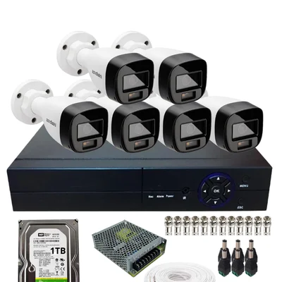 Kit Completo 6 Câmeras Intelbras 1120b Full Color Dvr 8ch Com Hd 1TB No Dvr