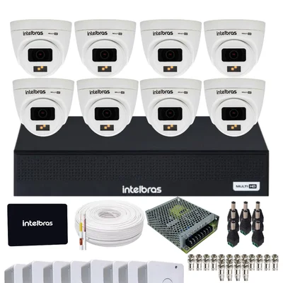 Kit Cftv Intelbras 8 Câmeras Vhd 1220d Full Color  Dvr Intelbras 1108-c  SSD 512gb Instalado.