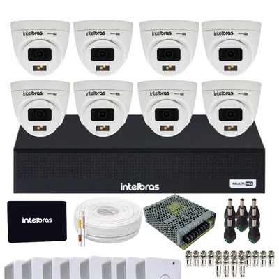Kit Cftv Intelbras 8 Câmeras 1120d Full Color  720p  Dvr Intelbras 1108-c  SSD 512gb Instalado.