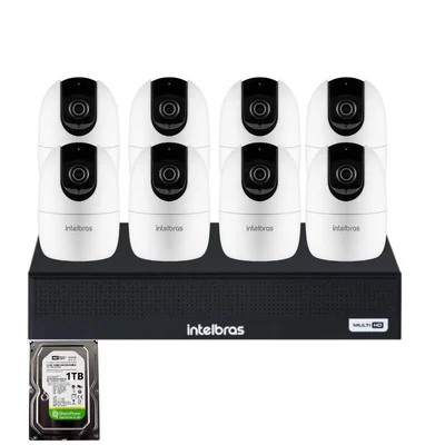 Kit 8 Câmeras Full Hd Im4 C Intelbras Branca Nvd 1408 Intelbras Com 8 Canais Com Hd 1TB Instalado