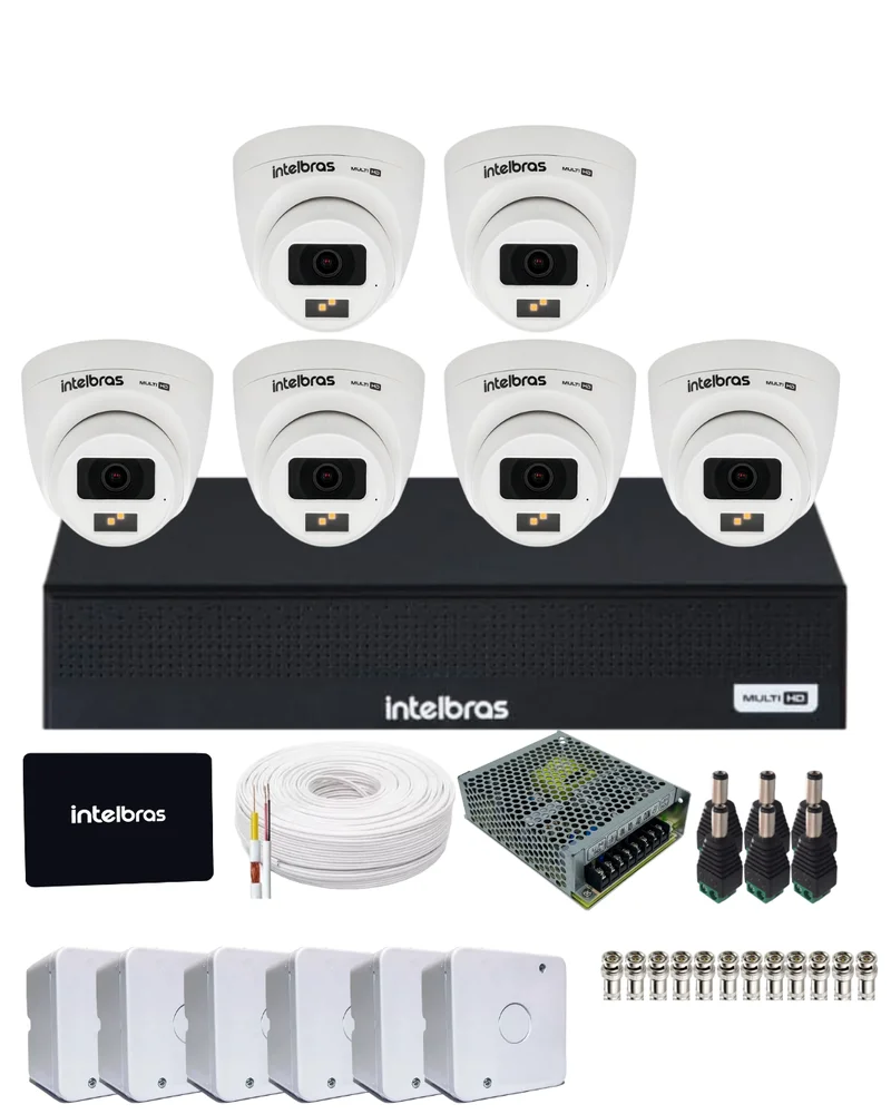 Kit Cftv Intelbras 6 Câmeras 3220d Full Color Com Áudio Dvr 1108-c Mhdx SSD Intelbras 512gb Incluso.