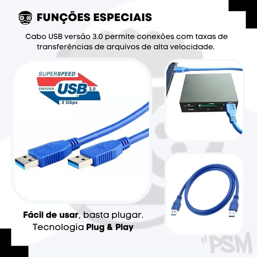 Imagem 2 de 5 do produto Cabo Usb Macho 3.0 Machoxmacho Passa Dados Força Hd Externo