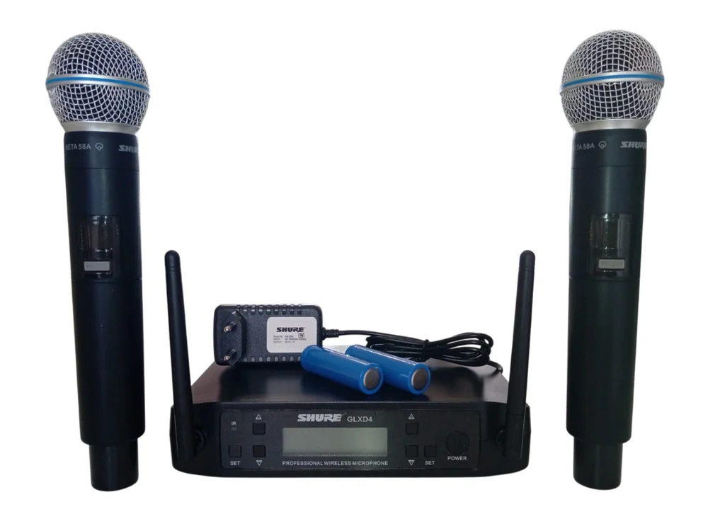 Microfone Shure Profissional Glxd4 Uhf Sem Fio Duplo Cardióide - Cápsula Beta 58a - Recarregável