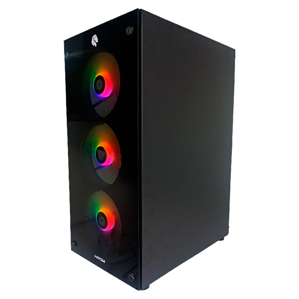 Imagem 3 de 5 do produto Gabinete Gamer Hayom, Lateral Em Vidro, 3x Fans RGB, Preto - Gb1769