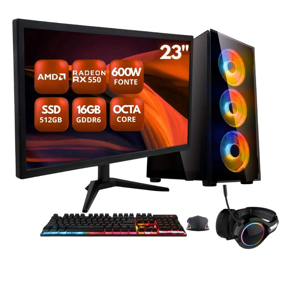 PC Gamer Completo Zen By Balão.info - Amd Ryzen 4700s, 8 Núcleos E 16 Threads, Radeon Rx 550 4gb, 16gb Ram, SSD 512gb, Fonte 600w, Monitor 23" 75hz Full Hd - Pgbp-car1004