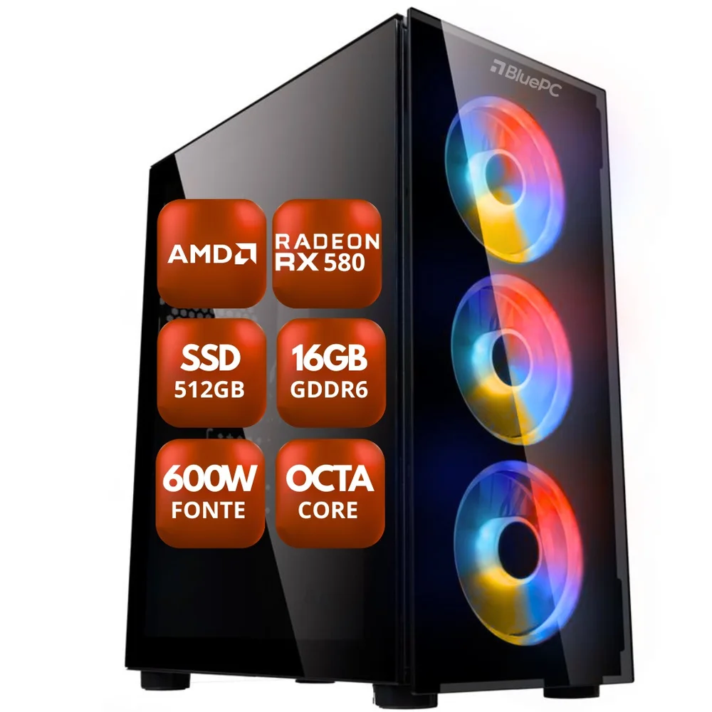 PC Gamer Zen By Balão.info - Amd Ryzen 4700s, 8 Núcleos E 16 Threads, Radeon Rx 580 8GB, 16gb Ram, SSD 512gb, Fonte 600w - Pgbp-car1001