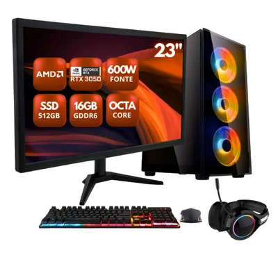 PC Gamer Completo Zen By Bluepc - Amd Ryzen 4700s, 8 Núcleos E 16 Threads, Geforce RTX 3050 8GB, 16gb Ram, SSD 512gb, Fonte 600w, Monitor 23" 75hz Full Hd - Pgbp-car1007