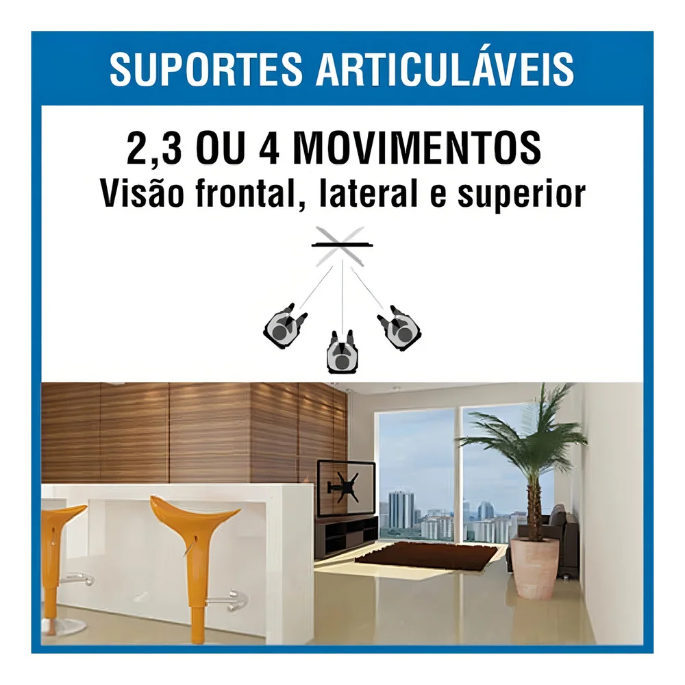 Imagem 2 de 4 do produto Suporte Para Tv Articulado LED Lcd Plasma 3d E Smart Tv De 10 A 55 Brasforma Preto Sbrp130