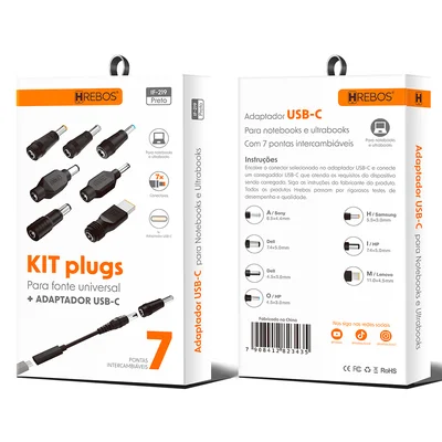 Kit Plugs Para Fonte Universal + Adaptador Usb-c - Hrebos