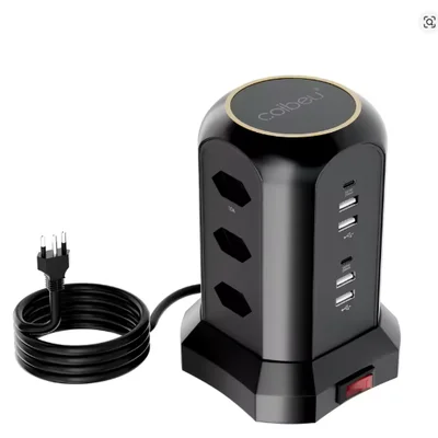 Torre De Tomada 4 Usb 9 Tomadas Carregamento Rápido 3 Em 1