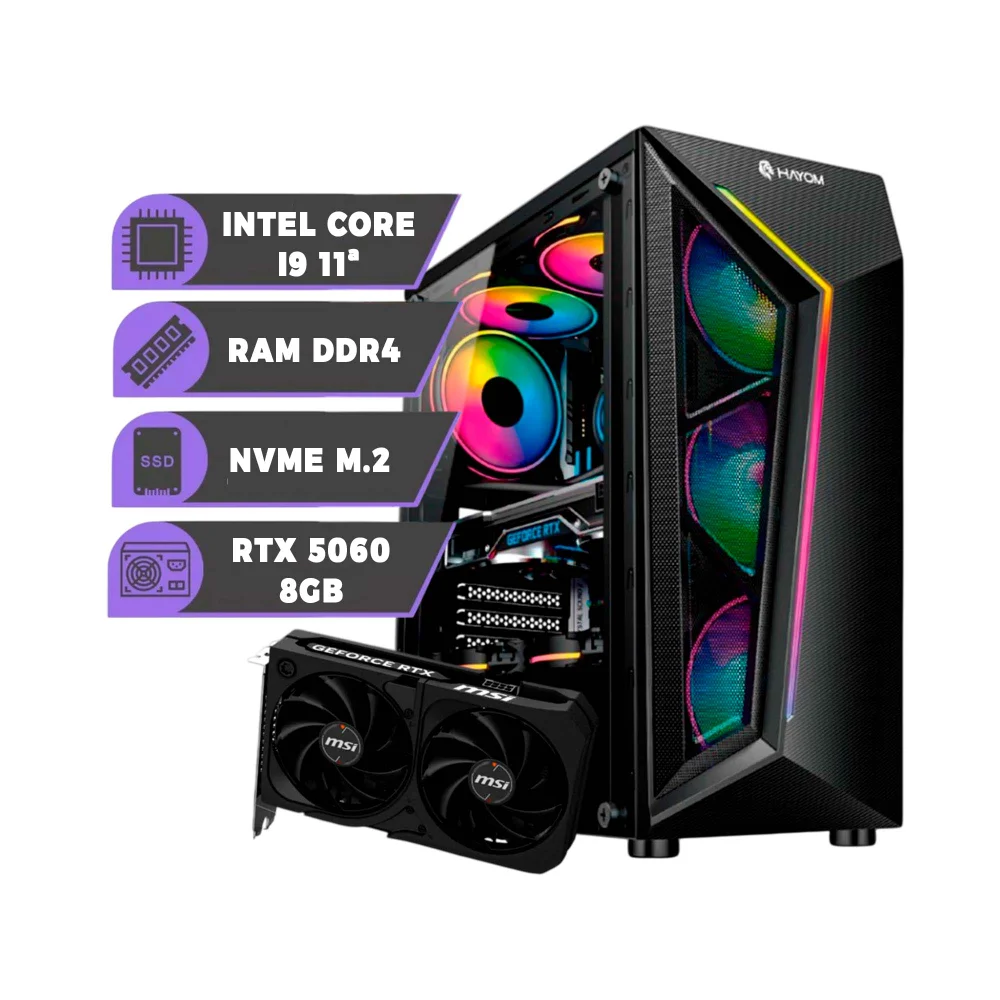Computador Cpu Gamer Intel Core i9 11ª Geração, 32gb Ram, Nvme 2TB, RTX 5060 8GB - PC Preto