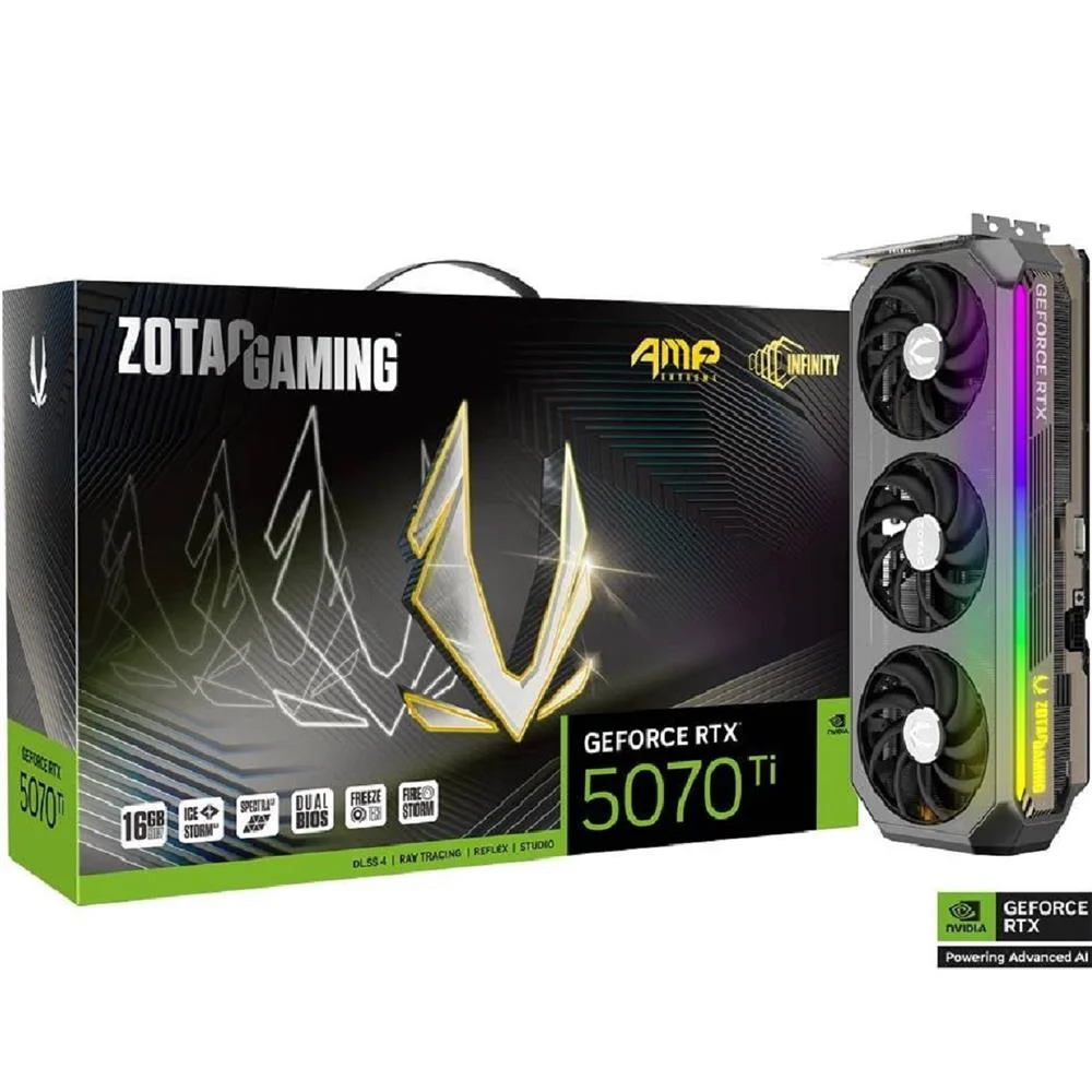 Placa De Video Zotac RTX5070 Ti Ext, 16gb, Gddr7, 256 Bits, Displayport, HDMI, Uhbr, Preto